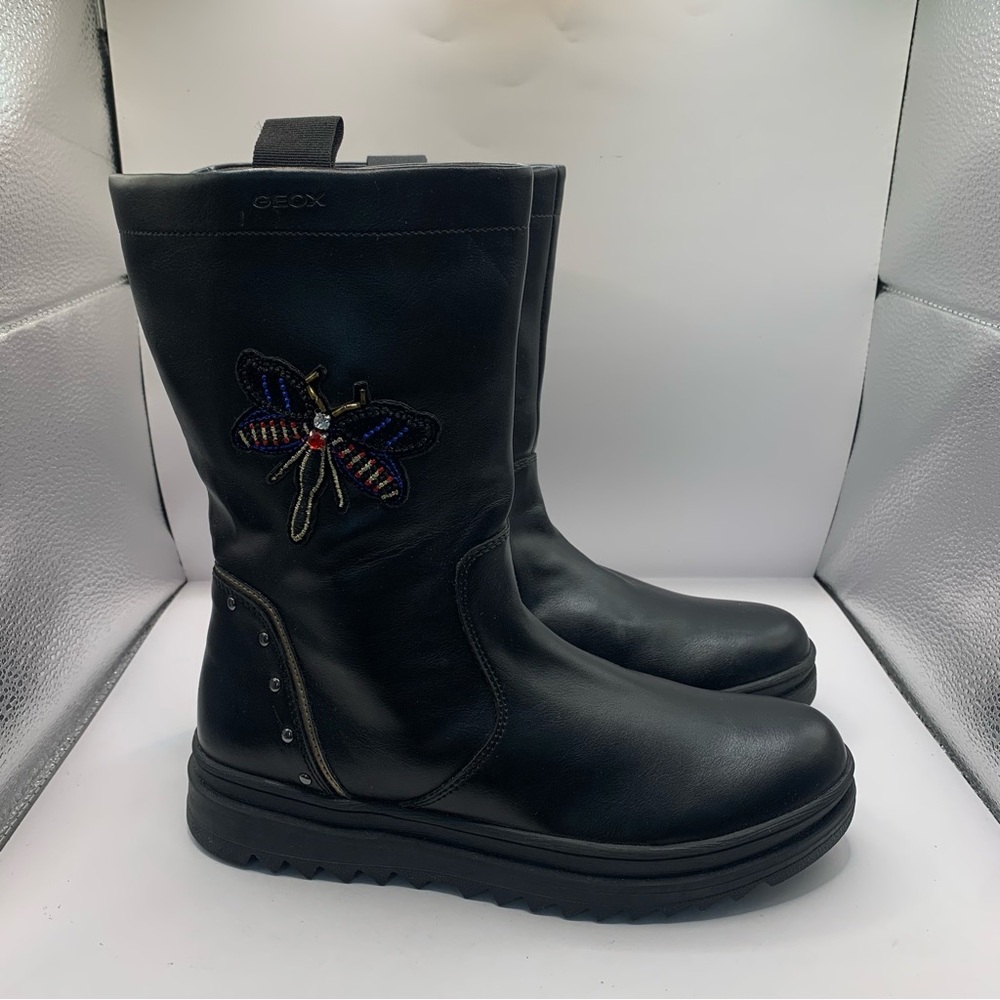 Geox Girl's Gilly Jaw 3 Lug Sole Tall Boot with Warm Lining Mid Calf size 5 girl